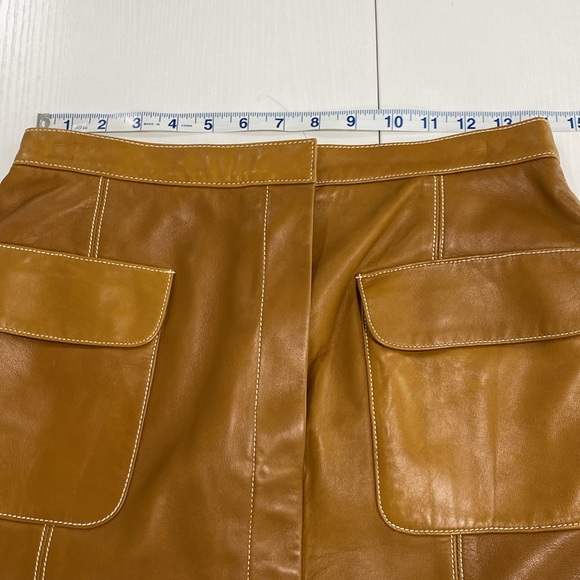 Linda Allard Ellen Tracy cognac brown lamb leather pencil skirt w patch pockets - Picture 10 of 13